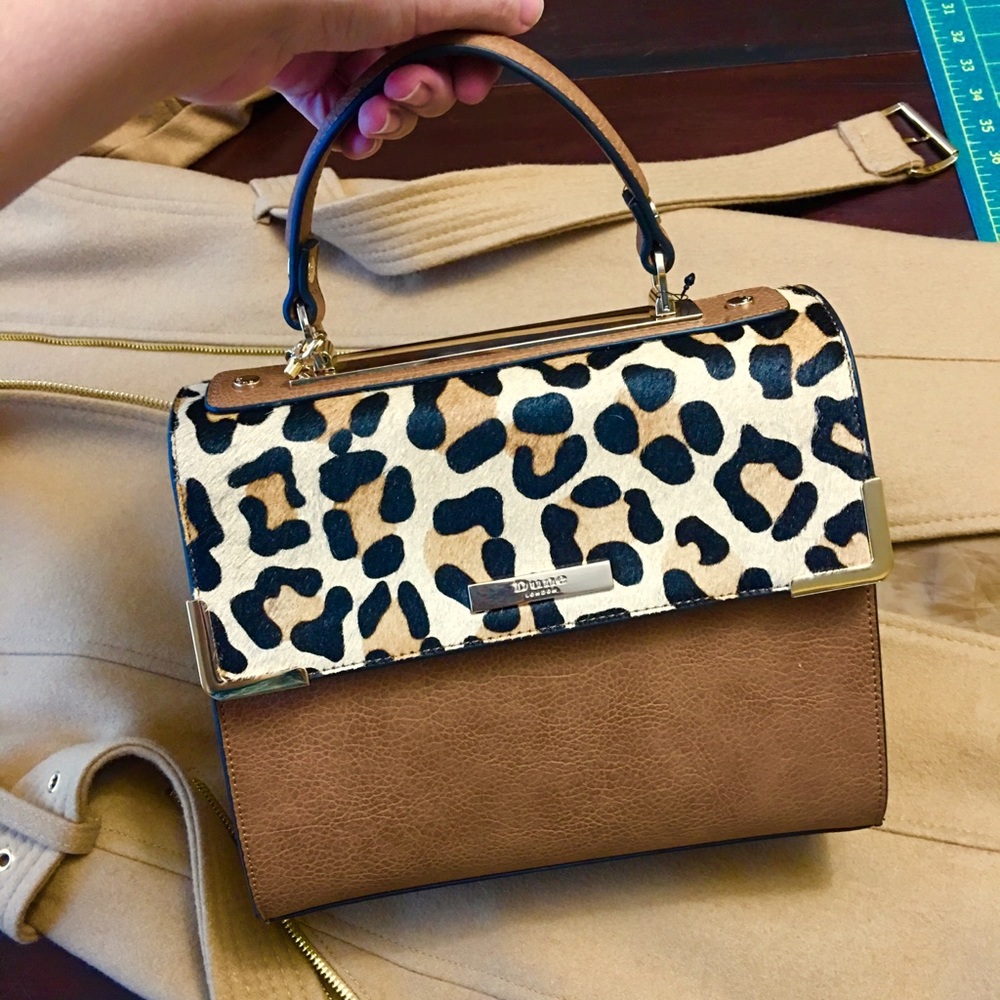 NWT Leopard Handbag Satchel, tan crossbody, fur